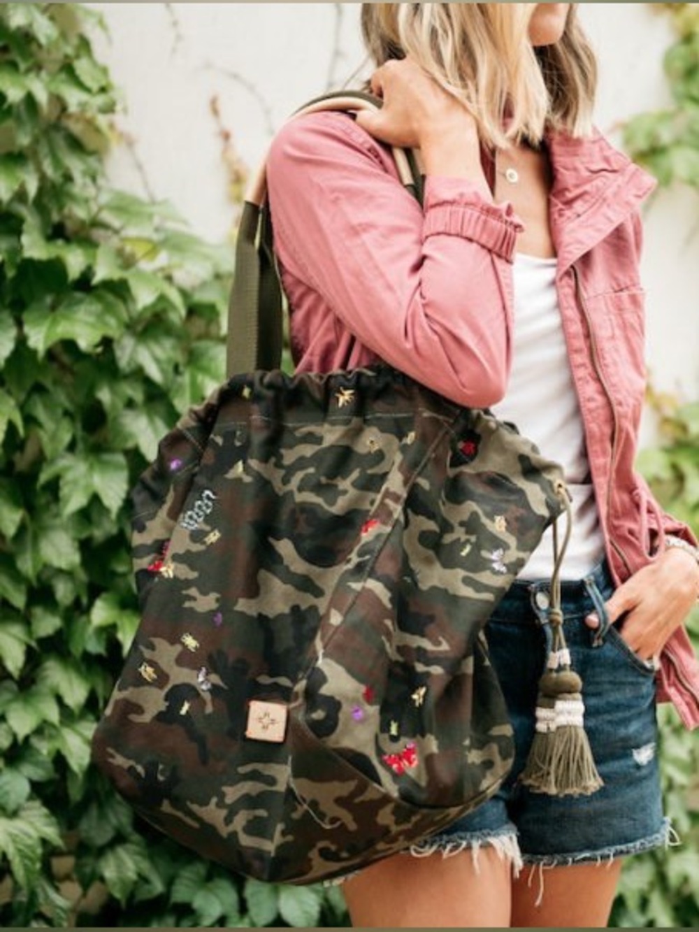 India Hicks Fortune Camo Embroidered Bag